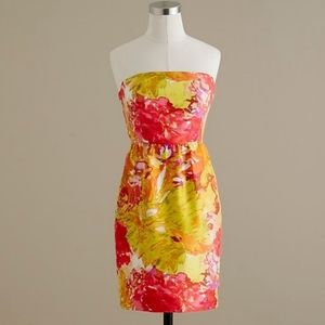 J. Crew 100% Silk Strapless floral mini dress